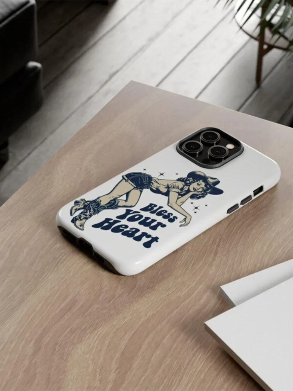 NEW iPhone 16 Pro Max Tough Case Pinup Cowgirl “Bless Your Heart” Gloss Finish